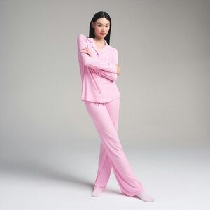 Skims Women's bubblegum Pink ribbed Pajama Set medium